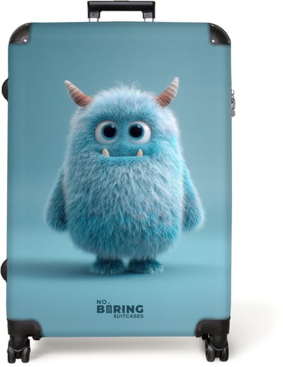 NoBoringSuitcases.com® - Koffer groot - Reiskoffer lichtgewicht - Blauw monster op een blauwe achtergrond - Rolkoffer met 4 wielen - Grote trolley XL - 98 liter bagage