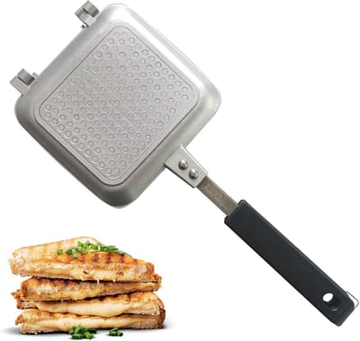 Geroosterde Broodjesmaker - Panini Grill - Snelle Maaltijden Maken - Keramische Anti-aanbaklaag - 38 cm - Zilver
