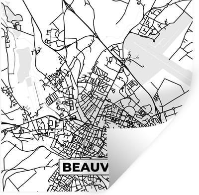 Muurstickers - Sticker Folie - Kaart - Stadskaart - Beauvais - Frankrijk - Plattegrond - Zwart wit - 100x100 cm - Plakfolie - Muurstickers Kinderkamer - Zelfklevend Behang XXL - Zelfklevend behangpapier - Stickerfolie