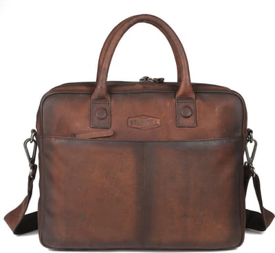 Sparwell Leren laptoptas 14" inch | Aktetas 100% Leer | Donker Bruin