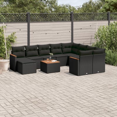 vidaXL - 11-delige - Loungeset - met - kussens - poly - rattan - zwart