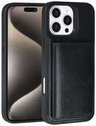 Hoesje met Pasjeshouder - Geschikt voor iPhone 16 Pro Max - Backcover met afneembare Pasjeshouder - Zwart