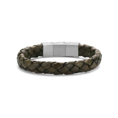 Frank 1967 bracelet brown braided leather 21cm ips