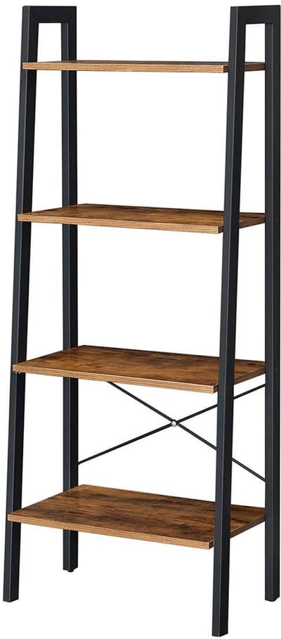 Ladderplank - staande plank - boekenplank - ladderplank - moderne ladderplank - hoge ladderplank - ladderplank voor opslag - 4 planken ladderplank - vintage bruin/zwart - 34 x 56 x 137,5 cm (D x B x H)