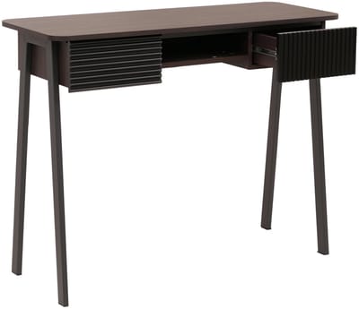 Console tafel MCW-O40, telefoontafel hal-/bijzettafel, opberglade MDF melamine metaal 88x110x40cm ~ walnootlook