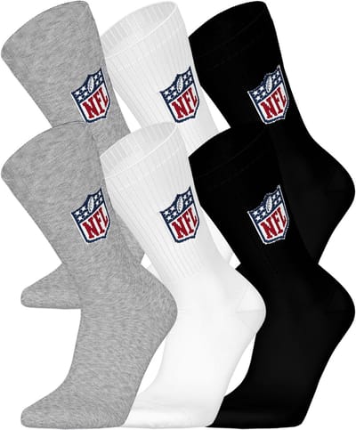 NFL SHIELD Crew Socks - 6-pack - Grijs/Wit/Zwart - Maat 35/38