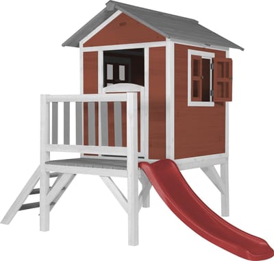 AXI Beach Lodge XL Speelhuis in Rood - Met Verdieping en Rode Glijbaan - Speelhuisje voor de tuin / buiten - FSC hout - Speeltoestel voor kinderen