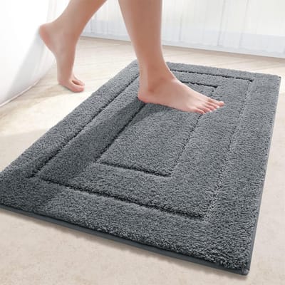 Famanu – Microvezel badmat - donkergrijs - 40 x 60 cm - absorberend - anti-slip en machinewasbaar