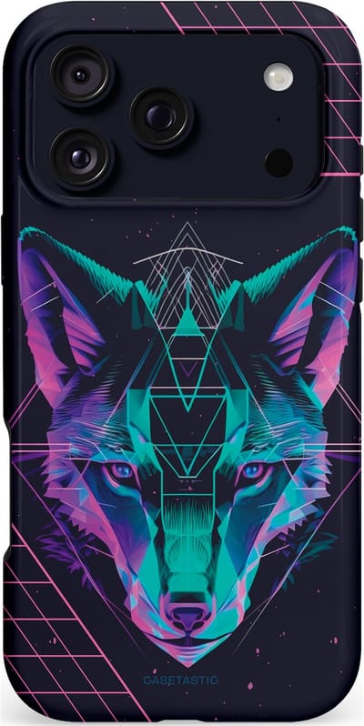 Casetastic hoesje geschikt voor Apple iPhone 17 Pro Max - MagSafe - Dubbellaagse bescherming - Neon Wolf - Fashion Case - Donkerblauw Roze Turquoise