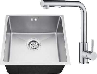 Auralum max Spoelbak voor keuken 44x44CM - Spoelbak Keuken Met Keukenkraan - Spoelbakken Keuken - Wasbak Keuken - RVS