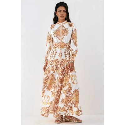 Gestrikte Paisley Print Maxi Overhemdjurk