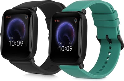 kwmobile 2x horlogebandjes geschikt voor Huami Amazfit Bip U / Bip U pro bandje - Smartwatch bandjes van TPU - Activity tracker horloge band in zwart / donkergroen