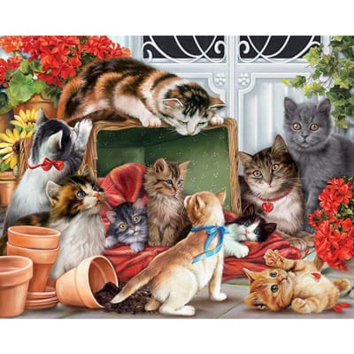 Peinture diamant thème chat ayant une réunion, broderie complète 5D à faire soi-même, point de croix, strass ronds 20X30CM black