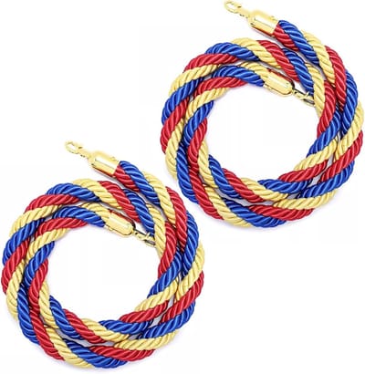 Gevlochten Touw - Afzetkoord - Crowd Control - Gedraid Hennep Design - 25 Meter - Rood Geel Blauw