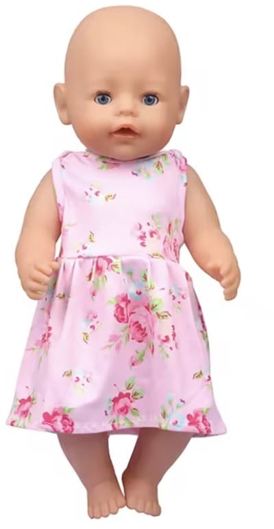 Paarse Poppenjurk met Rozenprint - “Geschikt voor Baby Born” - Accessoire en kleertjes voor je 36 + 43 cm Baby Born Pop