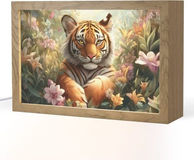 Nachtlampje 30x20 cm - Kinder lampje - Tijger - Bloemen - Jungle - Dieren - Tafellamp kinderkamer - Slaapkamer lamp - Bedlamp kinderen - Kinderlampje stopcontact - Wandlamp babykamer - Nachtlampjes