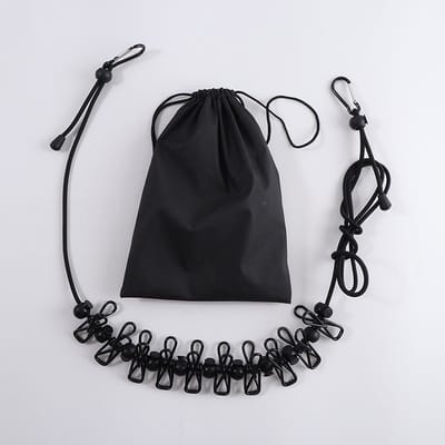Intrekbare draagbare waslijn voor op reis, waslijn met 12 wasklemmen, voor binnenwasdrooglijn, buitenkampeeraccessoires - zwart - 1.8m