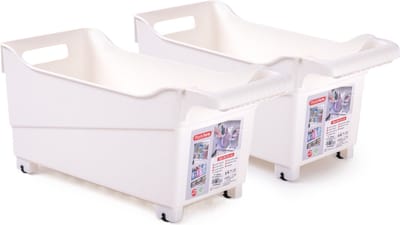 Plasticforte opberg Trolley Container - 2x - ivoor wit - L38 x B18 x H18 cm - kunststof
