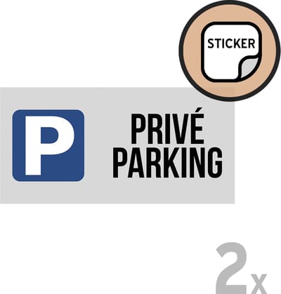 Pictogram/ stickers (2x) | "Privé parking" | 20 x 10 cm | Grijs | Privaat | Eigen terrein | 2 stuks