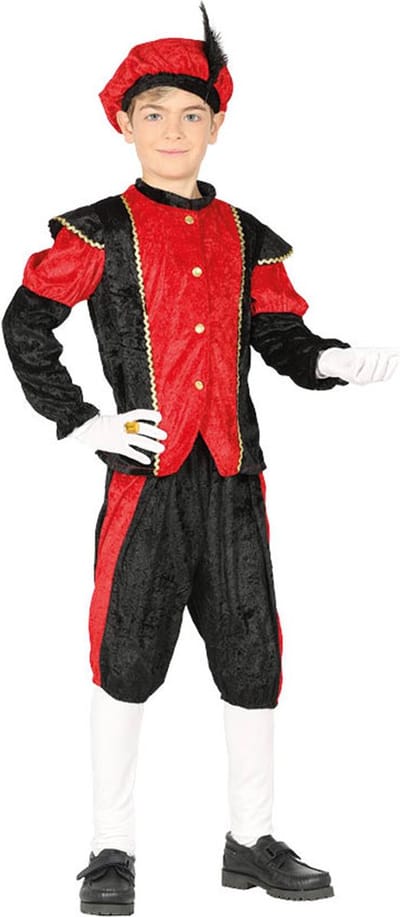 Fiestas Guirca - Pietenpak zwart / rood 5-6 jaar - Welkom Sinterklaas - Sinterklaas versiering - Sinterklaas intocht - Sinterklaas en Piet -sinterklaas Cadeautjes