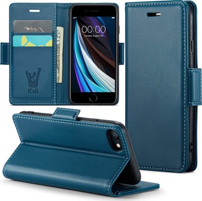 Hoesje geschikt voor iPhone SE 2022 / SE 2020 / 8 / 7 - HyperCase Book Cover Kunstleer Blauw
