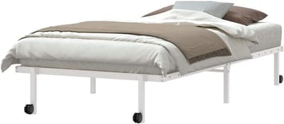 Opvouwbaar Bedframe - Metalen Bedbodem - Ruimte Besparen - Met Wielen - 107x203 cm - Wit