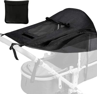 Zonnedoek Kinderwagen met Kijkvenster - Zonnescherm voor Buggy - Spatwaterdicht - Zonneklep - Ademend - UV doek - Inclusief opbergtasje - Wandelwagen/ Buggy accessoire - Voor Baby en Wagen - Zwart