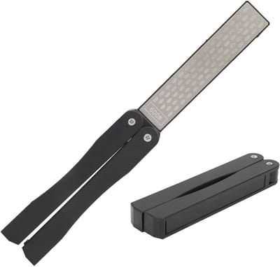 Messenslijper - Slijpsteen opvouwbaar - Mes slijpen - Knife sharpener - 400/600 korrel - Mes scherp maken - Zwart zilver - 1 stuk - Jonyx