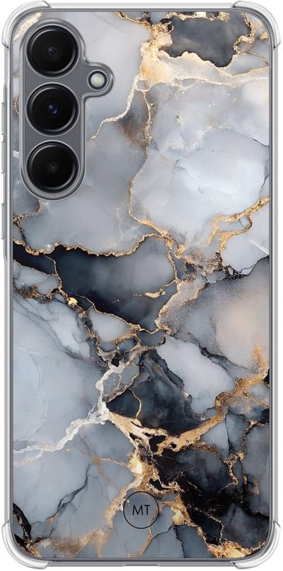 Hoesje (shockproof) geschikt voor Samsung Galaxy A15 - Marble mist - Extra sterke case - TPU/polycarbonaat - Marmer - Grijs, Transparant