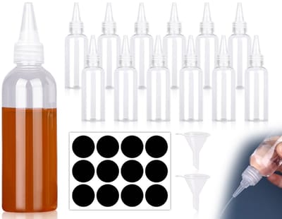 Cosensi- Comprimeerbare Flessen 60 ml - Plastic Flessen - Spuitflessen - Container voor Sauzen - Fles voor Vloeistoffen - Trechteretiketten - Knijpflessen