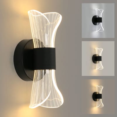 Zwarte LED dimbare wandlamp voor binnen, 12W moderne wandlamp met creatief design, acryl verlichtingsarmatuur voor woonkamer, hal, slaapkamer, trap
