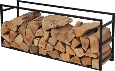 WDMT Metalen Houtopslag - 100 x 25 x 40 cm - Haardhout Opslag - Haardhoutrek - Brandhout - Metaal Opbergrek - Houtopslagoplossing - Buiten- en Binnenopslag - Tuinopslag - Zwart Geschenk - Vaderdag Cadeaupakket - Mat Zwart