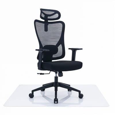 Goliving Ergonomische Bureaustoel + Vloerbeschermer 120 x 150 cm - Office  Chair - Met Hoofdsteun - Kantoorstoel + Bureaustoelmat - Verstelbaar - Gaming - Voor Volwassenen - EN-1335 - Zwart