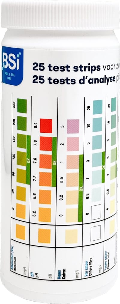 BSI - Test Strips 9 in 1 - Voor zwembad, spa en vijver - Meet 9 waterparameters - 25 stuks