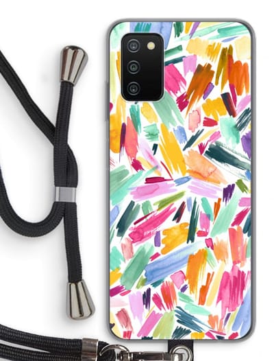 Hoesje met koord geschikt voor Samsung Galaxy A03S hoesje met Koord - Watercolor Brushstrokes - Telefoonhoesje met Zwart Koord - Bescherming aan alle Kanten en Over de Schermrand