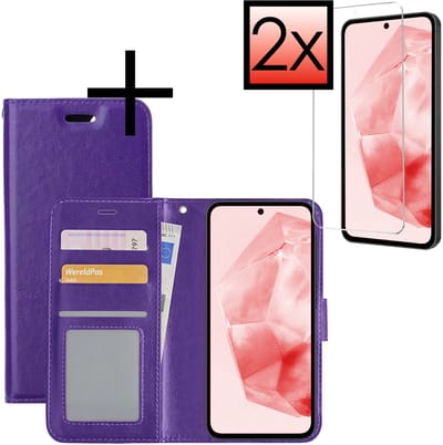 Hoesje - Met 2x Screenprotector - Geschikt voor Samsung Galaxy A36 - Luxe Pasjeshouder - Bookcase Portemonee - Flip Case - Kunstleer Book Case - Flipcase Hoes - Book Cover - Walletcase - Portemonneehoes - Paars
