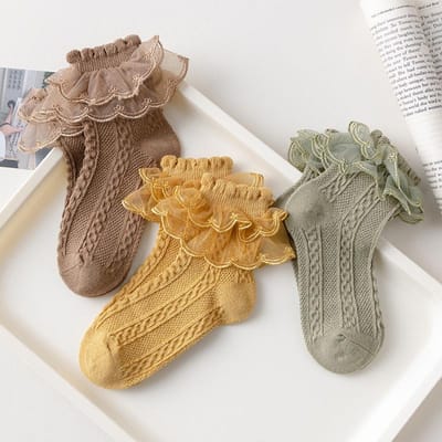 3 Paar/Lot Zomer Meisjes Sokken Baby Kinderen Ruchesok Schattige Kinderen Frilly Wit Zwart Kant Katoenen Sokken Voor 1-10 Jaar 7-10 Years(L)