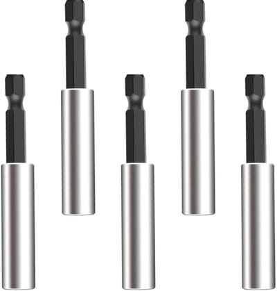 5-delige Bit Houder, 60mm Boor Bit Houder voor 1/4 Inch Impact Schroevendraaier, Roestvrij Staal, Sterke Magnetische Bevestiging en Duurzaamheid
