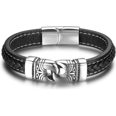 Bracelet en cuir à chaîne en acier inoxydable à la mode noir 220 mm Bracelets et bracelets pour hommes Bijoux tressés vintage pour hommes gray