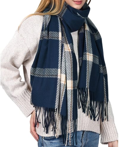 Sjaal - Wintersjaal - Dames Sjaal - Winter Fashion - Sjaal dames - Sjaal dames winter - Wintersjaal voor dames - Zachte kwastjes - Geruite sjaals - Grote oversized sjaals - Omslagdoeken - Marineblauw