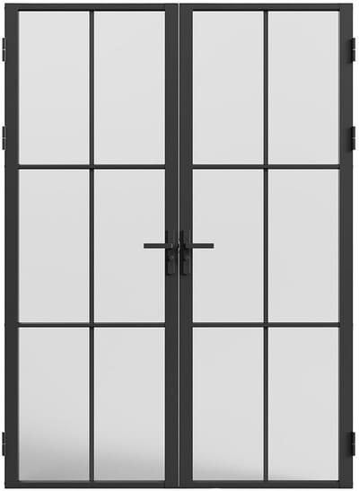 Vente-unique Omkeerbare dubbele deur in aluminium en mat glas - 2 x H204 x B93 cm - Zwart - SEROTO