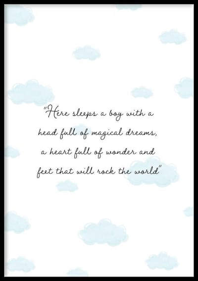 Poster Here Sleeps A Boy - 30x40cm met Fotolijst – Babykamer Poster – Ingelijst