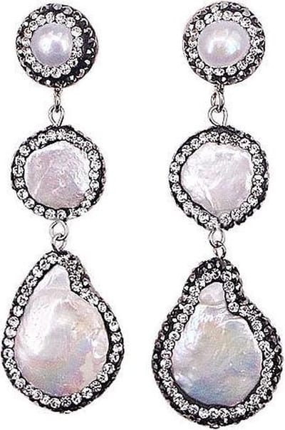 Zoetwater parel oorbellen Bright 3 Pearls - oorstekers - echte parels - wit - stras steentjes - parel oorbellen dames - parel oorknopjes - sieraden doosje