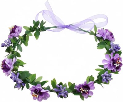 Bloemen Hoofdband - Bloemenkroon Dames - Feestelijk Accessoire - Handgemaakte Bloemen - 53 cm - Paars