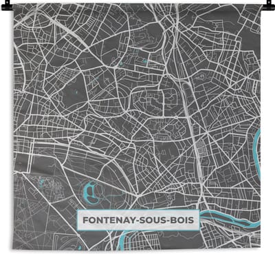 Wandkleed - Wanddoek - Fontenay-sous-Bois - Frankrijk - Kaart - Plattegrond - Stadskaart - 180x180 cm - Wandtapijt