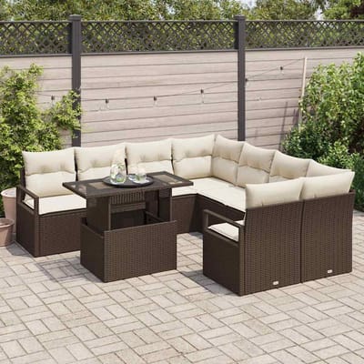 vidaXL - Tuinbank - Set - 9 - st - 8-Aantal - zitplaatsen - Bruin - en - Crème