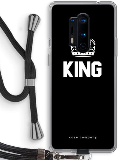 Case Company® - Hoesje met koord geschikt voor OnePlus 8 Pro hoesje met Koord - King zwart - Telefoonhoesje met Zwart Koord - Bescherming aan alle Kanten en Over de Schermrand