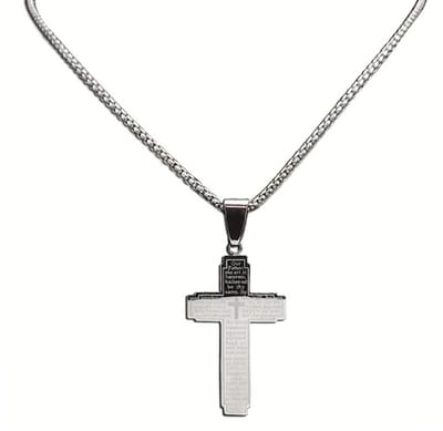Zilverkleurige kruis hanger ketting voor heren – schakelketting met gegraveerde gebedstekst