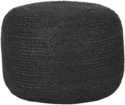 Jute Poef - Voetenbankje Rond - Zitcomfort Creëren - Handgeweven Textuur - 50 cm Diameter - Zwart