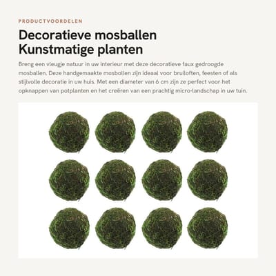 Dailygoods- Mosballen 12 Stuks - Decoratieve Kunstmatige Bollen - Gedroogd Mos - Voor Bruiloft Decoraties - Micro-landschap Tuin - Zacht en Hygiënisch - Kunstplant